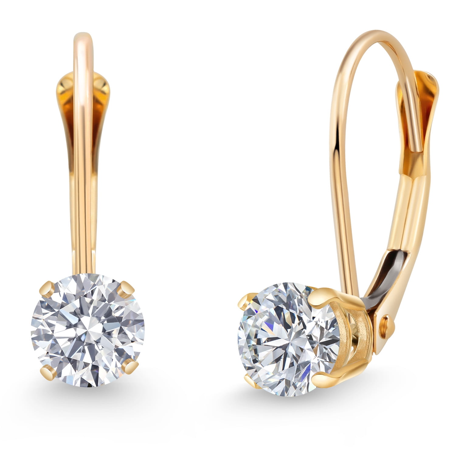 Gem Stone King 14K Yellow Gold Lab Grown Diamond and Dangle Earrings for Women | 0.54 Cttw | Gemstone April Birthstone | Round 4MM
