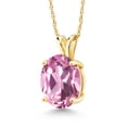 thumbnail image 1 of Gem Stone King 14K Yellow Gold Light Pink Created Sapphire Pendant Necklace for Women (4.50 Cttw, Gemstone September Birthstone, Oval 11X9MM, With 18 inch Chain), 1 of 4