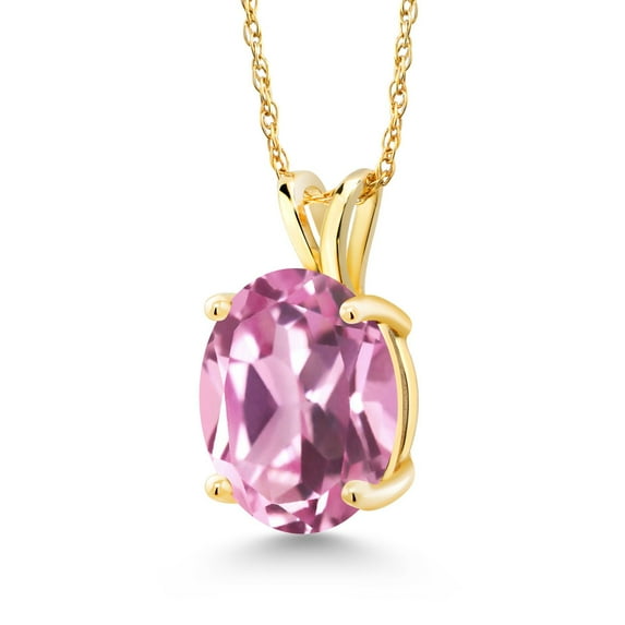 Gem Stone King 14K Yellow Gold Light Pink Created Sapphire Pendant Necklace for Women (4.50 Cttw, Gemstone September Birthstone, Oval 11X9MM, With 18 inch Chain)