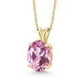 thumbnail image 1 of Gem Stone King 14K Yellow Gold Light Pink Created Sapphire Solitaire Pendant Necklace for Women | 3.00 Cttw | Gemstone September Birthstone | Oval 10X8MM | with 18 inch Silver Chain, 1 of 4
