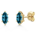 thumbnail image 1 of Gem Stone King 14K Yellow Gold London Blue Topaz Doble Notch Stud Earrings for Women Men | 0.60 Cttw | Gemstone November Birthstone | Marquise 6X3MM, 1 of 6