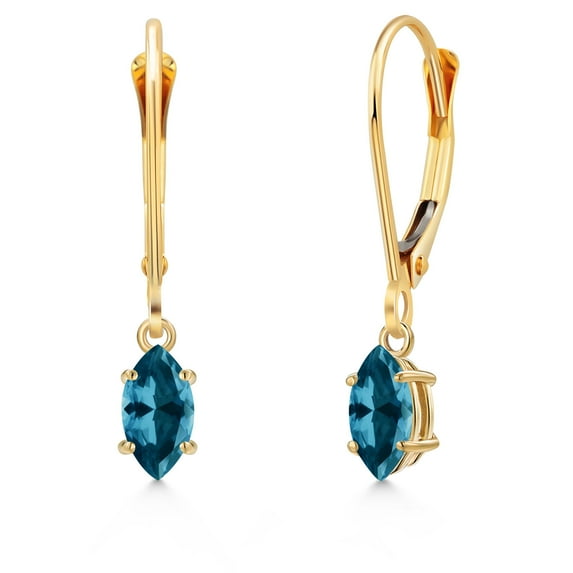 Gem Stone King 14K Yellow Gold London Blue Topaz Earrings for Women | 0.60 Cttw | Gemstone November Birthstone | Marquise 6X3MM