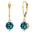 thumbnail image 1 of Gem Stone King 14K Yellow Gold London Blue Topaz Earrings for Women | 2.66 Cttw | Gemstone November Birthstone | Round 6.5MM, 1 of 6