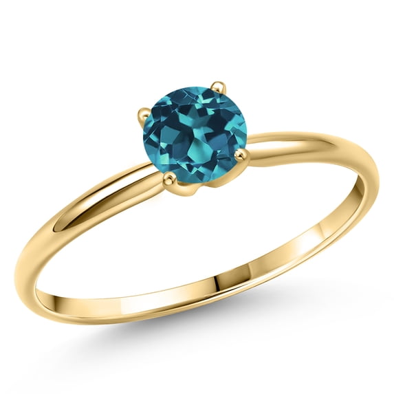 Gem Stone King 14K Yellow Gold London Blue Topaz Engagement Ring for Women | 1.10 Cttw | Round 6MM | Gemstone November Birthstone | Size 8