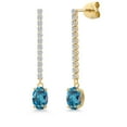 thumbnail image 1 of Gem Stone King 14K Yellow Gold London Blue Topaz and Lab Grown Diamond Dangle Earrings for Women | 2.36 Cttw | Gemstone November Birthstone | Oval 7X5MM, 1 of 6