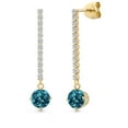 thumbnail image 1 of Gem Stone King 14K Yellow Gold London Blue Topaz and Lab Grown Diamond Dangle Earrings for Women | 3.02 Cttw | Gemstone November Birthstone | Round 6.5MM, 1 of 6
