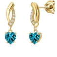thumbnail image 1 of Gem Stone King 14K Yellow Gold London Blue Topaz and Lab Grown Diamond Earrings for Women | 1.15 Cttw | Gemstone November Birthstone | Heart Shape 5MM, 1 of 6