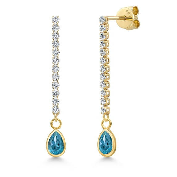 Gem Stone King 14K Yellow Gold London Blue Topaz and Lab Grown Diamond Earrings for Women | 1.16 Cttw | Gemstone November Birthstone | Pear Shape 6X4MM
