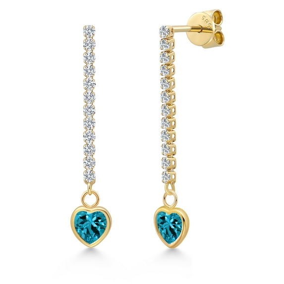 Gem Stone King 14K Yellow Gold London Blue Topaz and Lab Grown Diamond Earrings for Women | 1.46 Cttw | Gemstone November Birthstone | Heart Shape 5MM