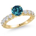 thumbnail image 1 of Gem Stone King 14K Yellow Gold London Blue Topaz and Lab Grown Diamond Engagement Ring for Women | 2.58 Cttw | Round 7MM | Gemstone November Birthstone | Size 9, 1 of 6