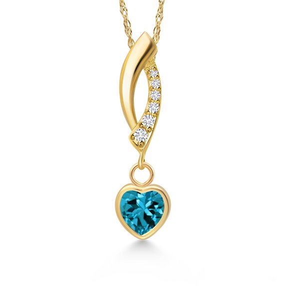 Gem Stone King 14K Yellow Gold London Blue Topaz and Lab Grown Diamond Pendant Necklace for Women | 0.58 Cttw | Gemstone November Birthstone | Heart Shape 5MM | With 18 inch Chain