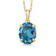 thumbnail image 1 of Gem Stone King 14K Yellow Gold London Blue Topaz Pendant Necklace | 3.00 Cttw | Gemstone November Birthstone | Oval 10X8MM | Gold Necklace for Women | With 18 inch Gold Chain, 1 of 6