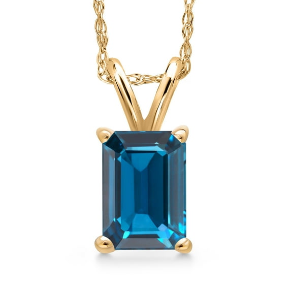 Gem Stone King 14K Yellow Gold London Blue Topaz Pendant Necklace for Women | 1.14 Cttw | Gemstone November Birthstone | Emerald Cut 7X5MM | With 18 inch Chain