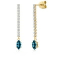thumbnail image 1 of Gem Stone King 14K Yellow Gold London Blue Topaz and White Lab Grown Diamond Dangle Earrings for Women | 0.96 Cttw | Gemstone November Birthstone | Marquise 6X3MM, 1 of 6