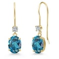 thumbnail image 1 of Gem Stone King 14K Yellow Gold London Blue Topaz and Lab Grown Diamond Earrings for Women | 3.13 Cttw | Gemstone November Birthstone | Oval 8X6MM, 1 of 6