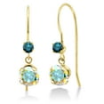 thumbnail image 1 of Gem Stone King 14K Yellow Gold Mercury Mist Mystic Topaz and Blue Diamond French Wire Dangle Hook Earrings for Women (1.23 Cttw, Gemstone Birthstone, Round 5MM and 2.5MM), 1 of 2