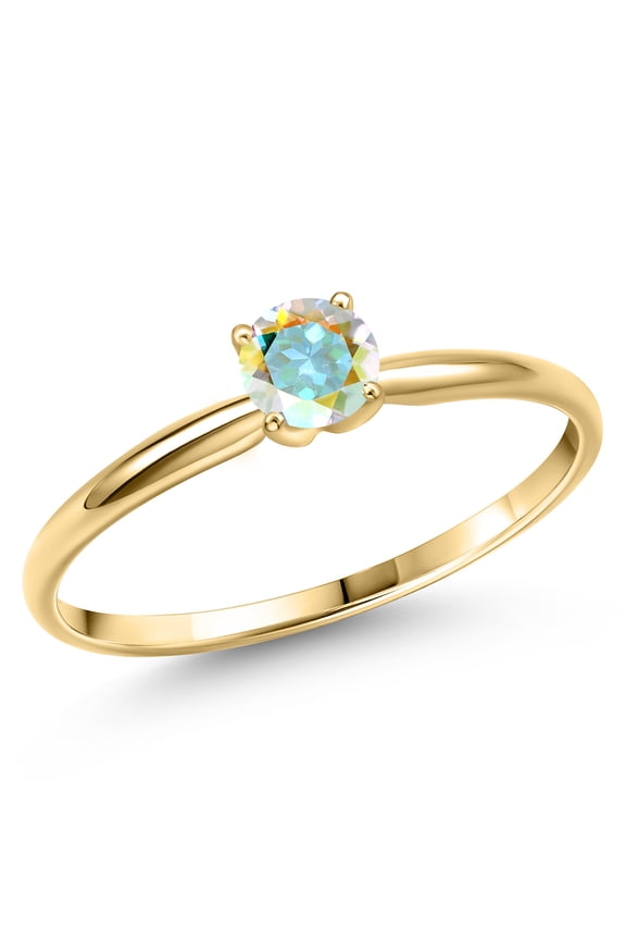14K Yellow Gold Mercury Mist Mystic Topaz Engagement Ring for Women | 0.55 Cttw | Round 5MM | Gemstone November Birthstone | Size 5