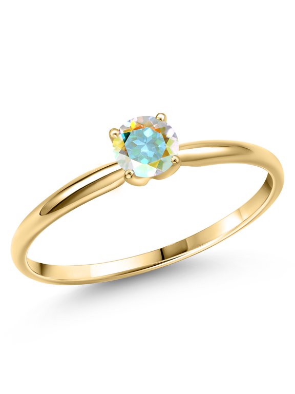 14K Yellow Gold Mercury Mist Mystic Topaz Engagement Ring for Women | 0.55 Cttw | Round 5MM | Gemstone November Birthstone | Size 7