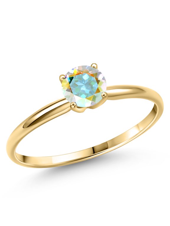14K Yellow Gold Mercury Mist Mystic Topaz Engagement Ring for Women | 1.00 Cttw | Round 6MM | Gemstone November Birthstone | Size 8
