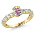 thumbnail image 1 of Gem Stone King 14K Yellow Gold Mercury Mist Mystic Topaz and Lab Grown Diamond Engagement Ring for Women | 1.65 Cttw | Oval 7X5MM | Gemstone November Birthstone | Size 8, 1 of 6