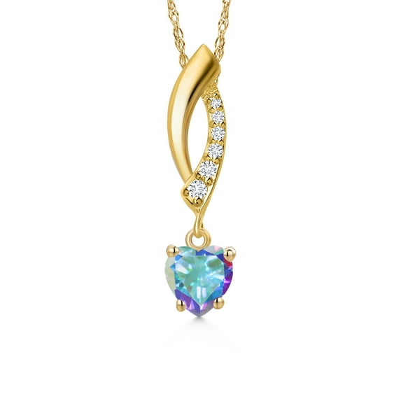 Gem Stone King 14K Yellow Gold Mercury Mist Mystic Topaz and Lab Grown Diamond Pendant Necklace for Women | 0.59 Cttw | Gemstone November Birthstone | Heart Shape 5MM | With 18 inch Chain