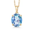 thumbnail image 1 of Gem Stone King 14K Yellow Gold Millennium Blue Mystic Quartz Pendant Necklace | 3.00 Cttw | Gemstone Birthstone | Oval 10X8MM | Gold Necklace for Women | With 18 inch Gold Chain, 1 of 6