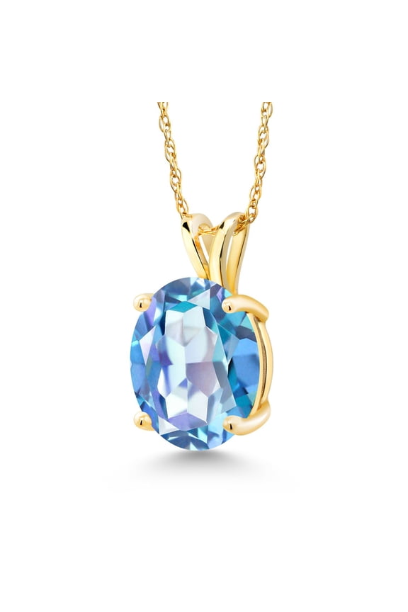 14K Yellow Gold Millennium Blue Mystic Quartz Pendant Necklace for Women (3.60 Cttw, Gemstone Birthstone, Oval 11X9MM, With 18 inch Chain)