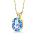 thumbnail image 1 of Gem Stone King 14K Yellow Gold Millennium Blue Mystic Quartz Solitaire Pendant Necklace for Women | 3.00 Cttw | Gemstone Birthstone | Oval 10X8MM | with 18 inch Silver Chain, 1 of 4