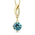 thumbnail image 1 of Gem Stone King 14K Yellow Gold Millennium Blue Mystic Topaz and Lab Grown Diamond Pendant Necklace for Women | 2.03 Cttw | Gemstone November Birthstone | Round 8MM | With 18 inch Chain, 1 of 6
