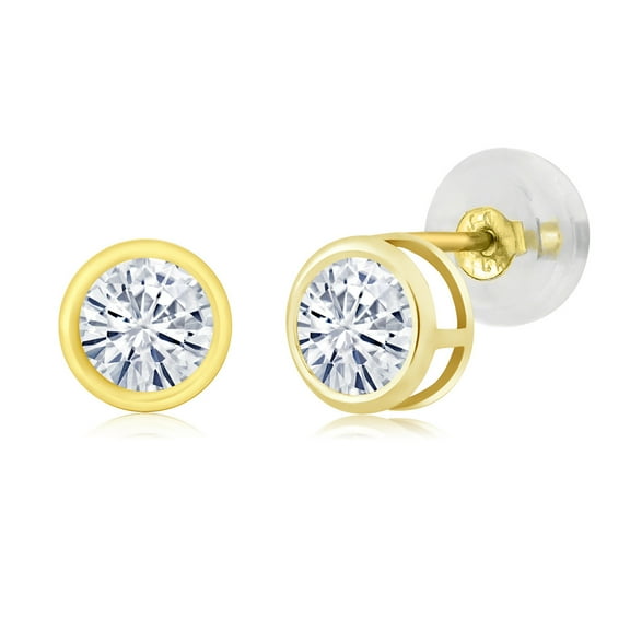 Gem Stone King 14K Yellow Gold Moissanite Stud Earrings for Women Men | 0.46 Cttw | Gemstone Birthstone | Round 4MM