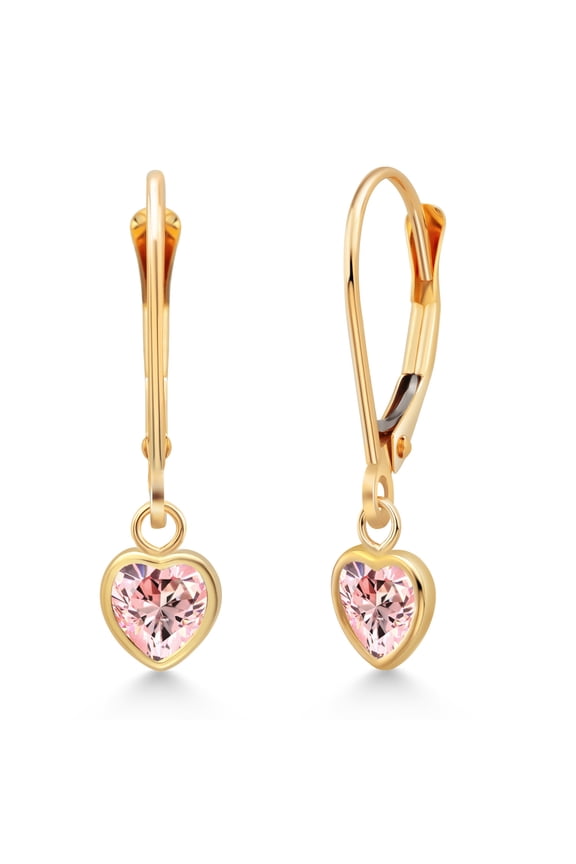 14K Yellow Gold Morganite Peach Zirconia Drop Dangle Leverback Earrings for Women (0.88 Cttw, Gemstone, Heart Shape 5MM)