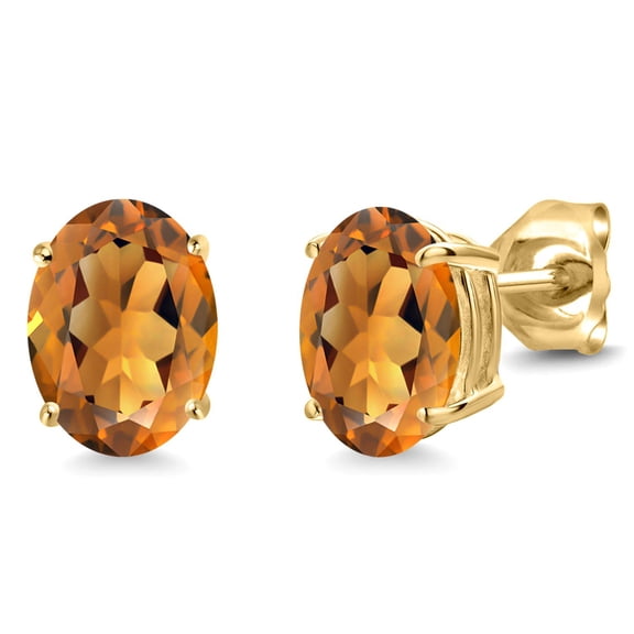 Gem Stone King 14K Yellow Gold Orange Red Madeira Citrine Stud Earrings for Women Men (2.20 Cttw, Gemstone October Birthstone, Oval 8X6MM)