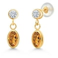 thumbnail image 1 of Gem Stone King 14K Yellow Gold Orange Red Madeira Citrine and White Moissanite Drop Dangle Earrings for Women (1.00 Cttw, Gemstone Birthstone, Oval 6X4MM, Round 3MM), 1 of 4