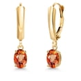 thumbnail image 1 of Gem Stone King 14K Yellow Gold Orange Sapphire Dangle Earrings for Women | 1.10 Cttw | Gemstone September Birthstone | Oval 6X4MM, 1 of 6
