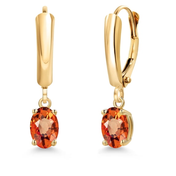 Gem Stone King 14K Yellow Gold Orange Sapphire Dangle Earrings for Women | 1.10 Cttw | Gemstone September Birthstone | Oval 6X4MM