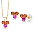 thumbnail image 1 of Gem Stone King 14K Yellow Gold Orange Sapphire and Pink Sapphire 3 Stone Pendant and Earrings Jewelry Set for Women (1.37 Cttw, Round 3MM, with 18 inch Chain), 1 of 3