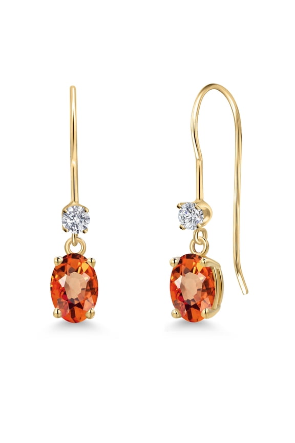 14K Yellow Gold Orange Sapphire and Lab Grown Diamond Earrings for Women | 1.23 Cttw | Gemstone September Birthstone | Oval 6X4MM