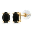 thumbnail image 1 of Gem Stone King 14K Yellow Gold Oval Black Onyx Stud Earrings for Women Men (0.78 Cttw, Gemstone December Birthstone, Oval 6X4MM), 1 of 6