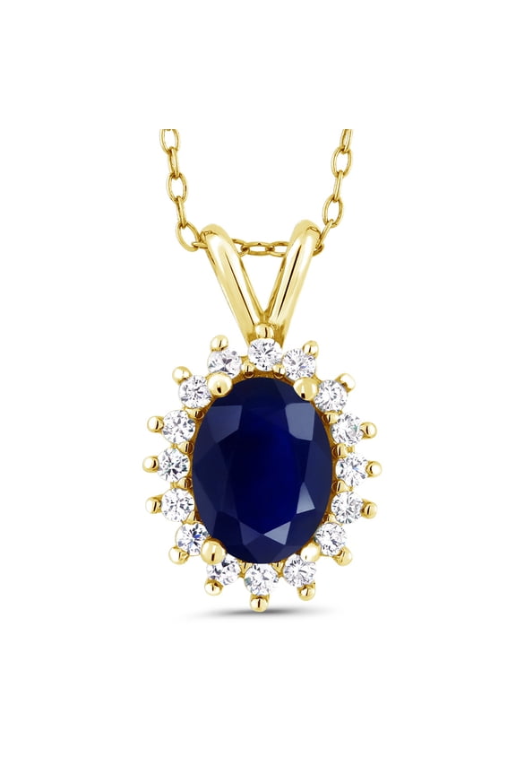 14K Yellow Gold Oval Blue Sapphire Pendant Necklace for Women (2.03 Cttw, Gemstone Birthstone, With 18 inch Chain)