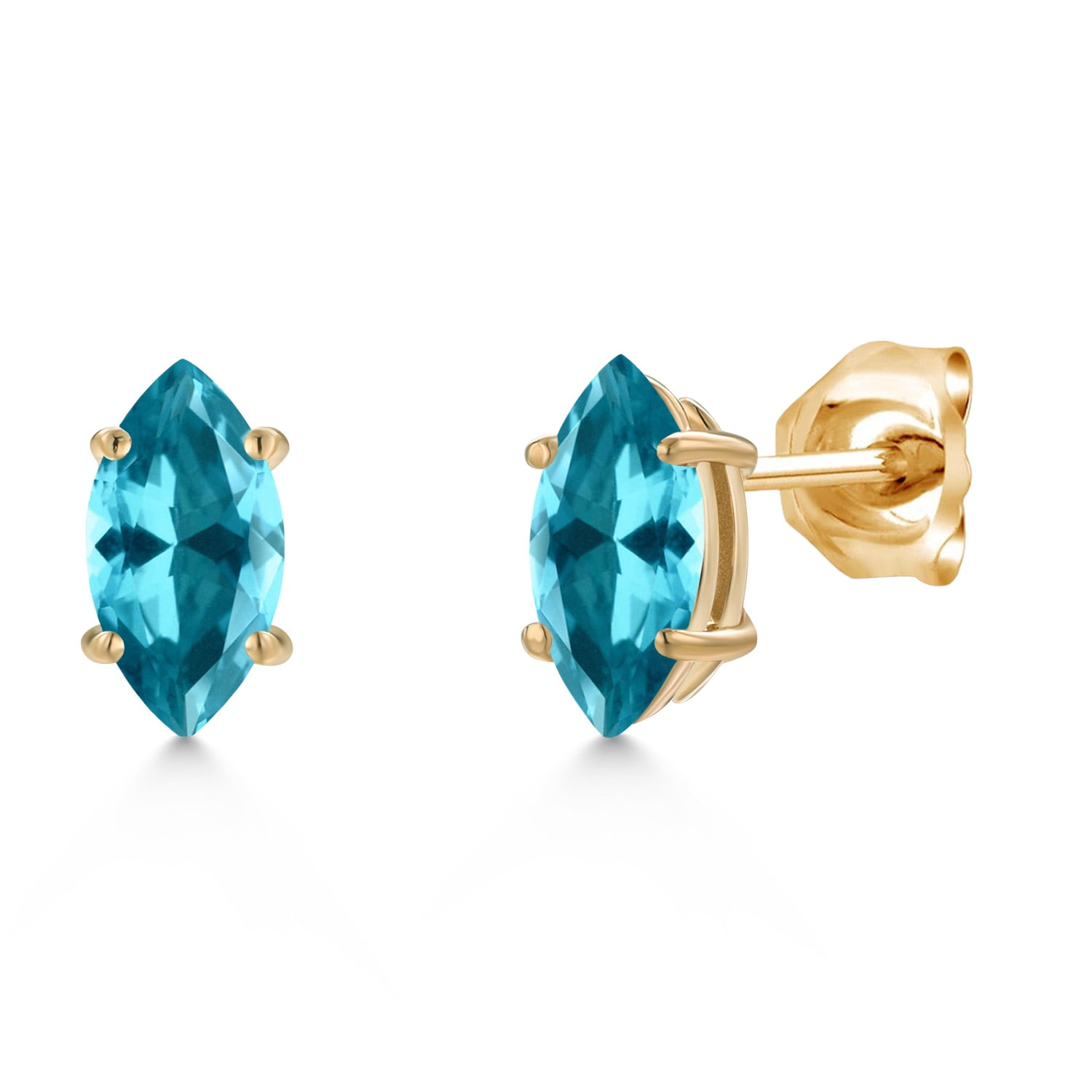 Gem Stone King 14K Yellow Gold Paraiba Topaz Doble Notch Stud Earrings for Women Men | 1.20 Cttw | Gemstone November Birthstone | Marquise 8X4MM