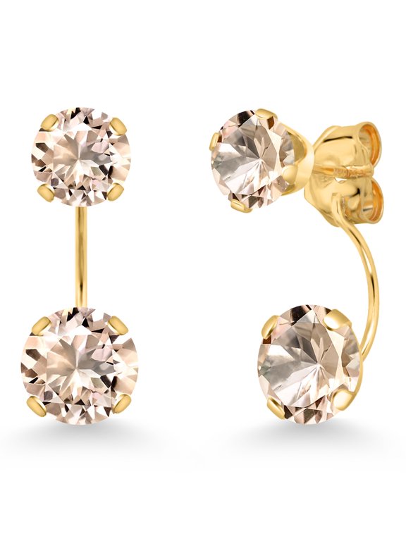 14K Yellow Gold Peach Morganite Stud Earrings for Women | 2.00 Cttw | Gemstone October Birthstone | Round 6MM