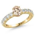 thumbnail image 1 of Gem Stone King 14K Yellow Gold Peach Morganite and Lab Grown Diamond Engagement Ring for Women | 1.30 Cttw | Oval 7X5MM | Gemstone October Birthstone | Size 8, 1 of 6