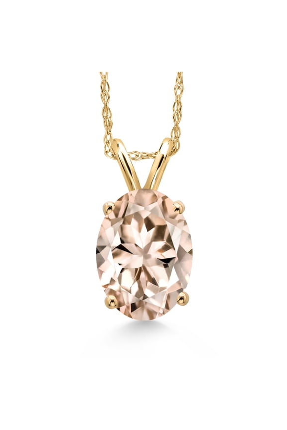 14K Yellow Gold Peach Morganite Pendant Necklace for Women | 1.60 Cttw | Gemstone October Birthstone | Oval 9X7MM | With 18 inch Chain