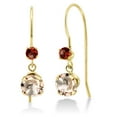 thumbnail image 1 of Gem Stone King 14K Yellow Gold Peach Morganite and Red Garnet French Wire Dangle Hook Earrings for Women (2.30 Cttw, Gemstone October Birthstone, Round 5MM and 2.5MM), 1 of 2