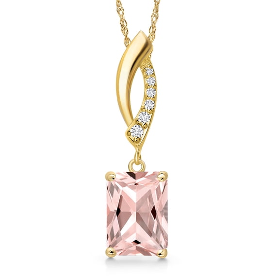 Gem Stone King 14K Yellow Gold Peach Nano Morganite and Lab Grown Diamond Pendant Necklace for Women | 2.03 Cttw | Gemstone October Birthstone | Octagon 9X7MM | With 18 inch Chain