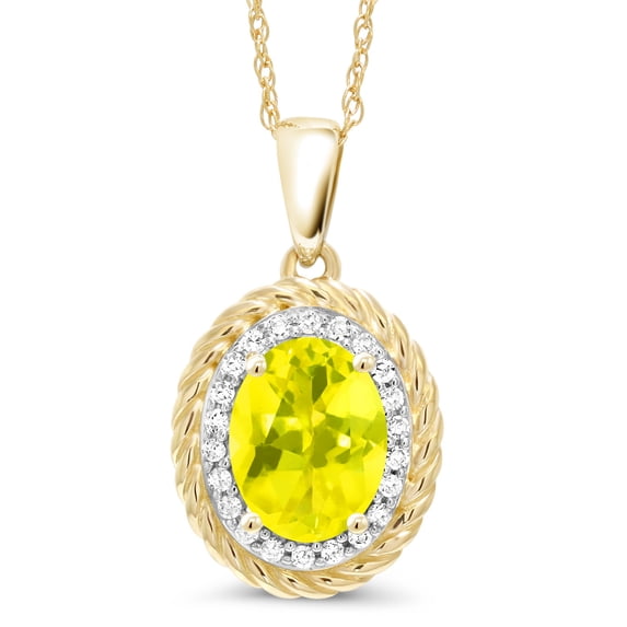 Gem Stone King 14K Yellow Gold Pendant 1.45 Ct Oval Canary Mystic Topaz White Diamond