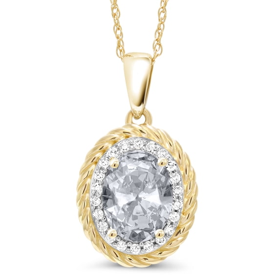Gem Stone King 14K Yellow Gold Pendant 1.45 Ct Oval White Topaz White Diamond