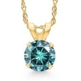 thumbnail image 1 of Gem Stone King 14K Yellow Gold Pendant Blue Round Moissanite 0.50cttw, 1 of 6