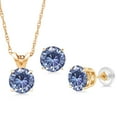 thumbnail image 1 of Gem Stone King 14K Yellow Gold Pendant and Earrings Jewelry Set Persian Blue Round Moissanite (2.40 Cttw), 1 of 3