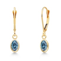 Gem Stone King 14K Yellow Gold Persian Blue Moissanite Earrings for Women | 0.90 Cttw | Gemstone Birthstone | Oval 6X4MM